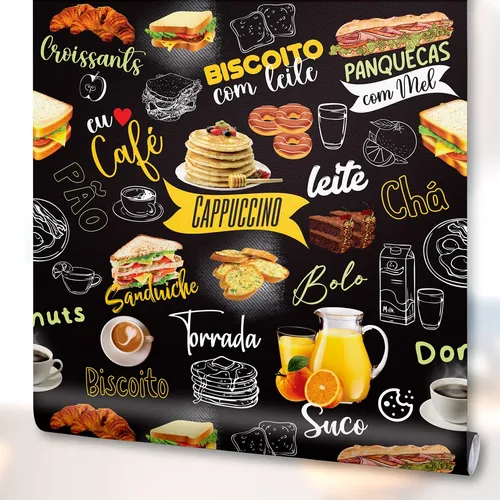 comprar Papel De Parede Café Decoração Padaria Lanchonete Lavável 3m