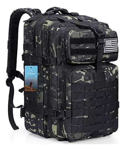 Mochila táctica militar de 40 L, mochila de hombro Molle para supervivencia  de asalto, mochila de pesca para almacenamiento de aparejos (negro + negro