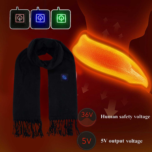 Bufanda Calefaccion Eléctrica Usb Larga Regulación Tres Engr Negro Diseño De La Tela Talle