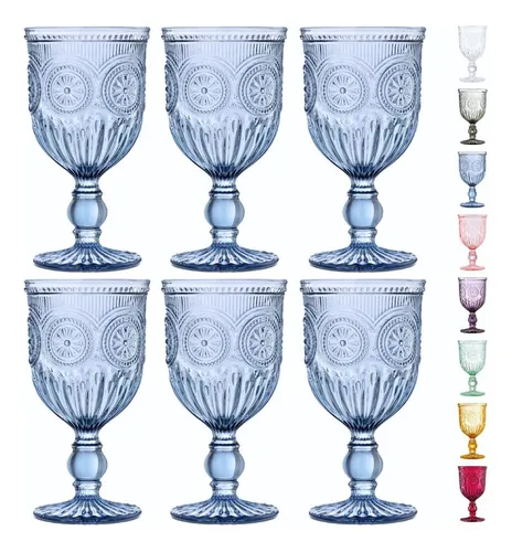 comprar Copas De Vino Azules - Juego De 6 Copas De Vidrio, 10 Oz - C