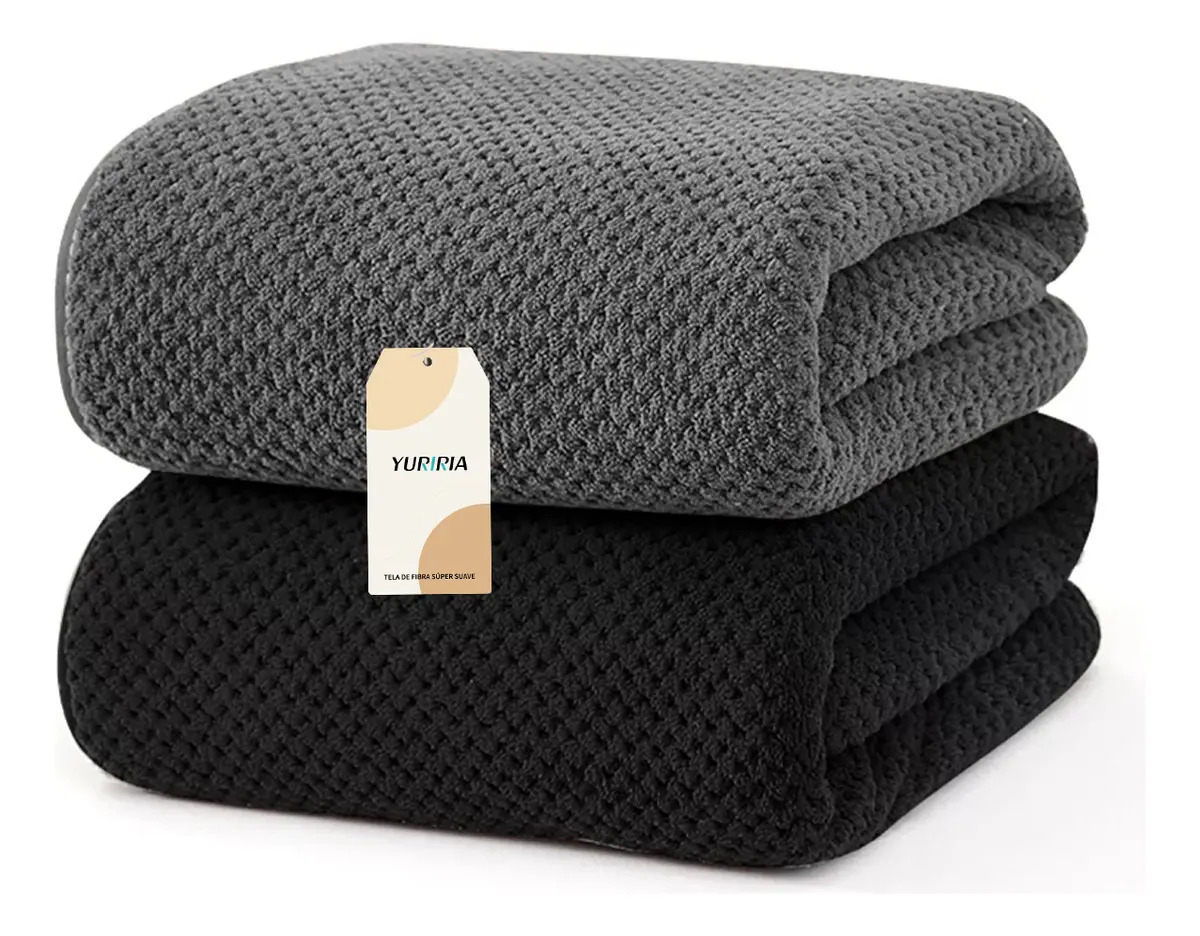 Imagen de Toallas Baño 2pcs 140*70cm Completo Grande Lana Coral Suave De Alta Densidad Yuriria 4220-10 Color Negro Y Gris Oscuro Grosor Medio Toallas Microfibra Absorbente Tuallas Baño Toalla Para Baño Mayoreo