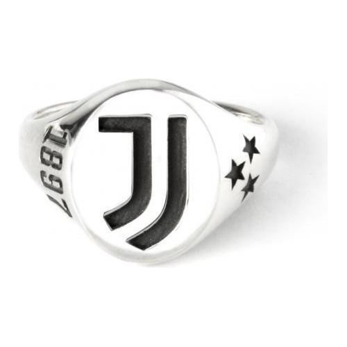 Juventus Anillo Unisex Bañado En Plata C/ Logo Negro