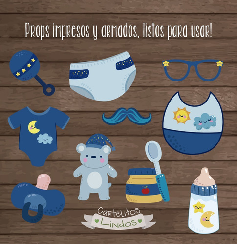 20 Props Y Cartel Bienvenida Baby Shower Listos Para Usar