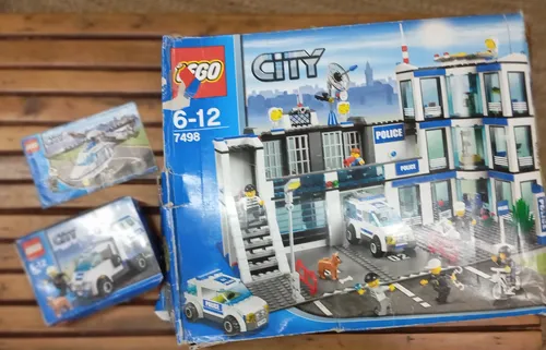 Lego City Estación, Helicóptero Y Camioneta De Policía Usado 7498 Lego City