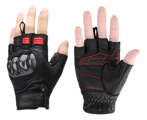 Guantes Dedos Cortos  De Cuero  Para Verano Motowolf 0334