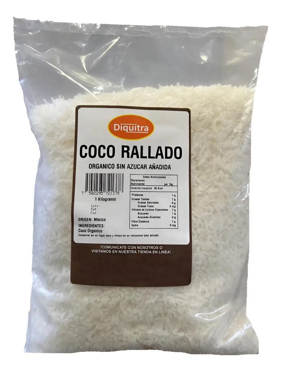 Coco Rallado Orgánico Sin Azúcar Añadida Vegano 1 Kg Color Blanco