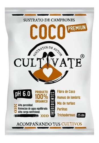 Sustrato Cultivate Coco Premium Orgánico 100% 25lt 