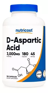 Acido Aspartico Aspartic Acid 180 Capsulas 3000 Mg Americano