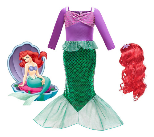 1 #2pcs Vestido De Princesa Sirena Ariel, Fiesta De Cosplay Co