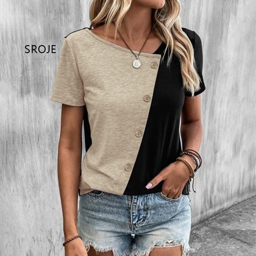 C14, Camiseta De Mujer Con Botones, Decoración, Bloques De
