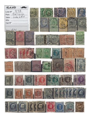 Lote997 Bélgica Lote De 80 Estampillas Antiguas