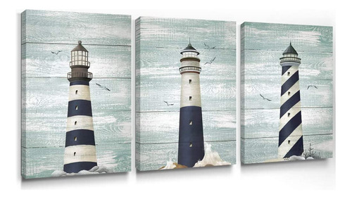 Adecuado Coastal Wall Art Lighthouse Ocean Pinturas De Lienz