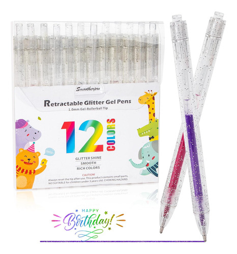 Bolígrafos De Gel Retráctiles Purpurina De 12 Colores...