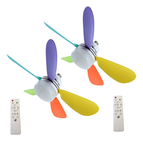 2 Piezas Ventilador Techo Abanico Luz Led 3 Tonos C/control