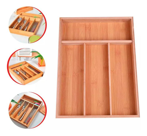 Porta Talher Bambu 5 Divisórias Utensílios Gaveta Garfo Faca