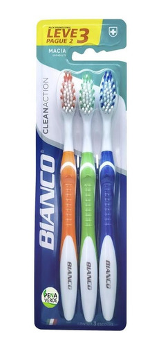 Pack Com 3 Uni Escova De Dental  Clean Action Bianco Macia