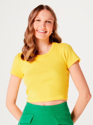 Blusa Cropped En Tela Acanalada - 4f8l