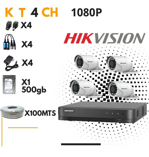 Kit Seguridad Hikvision Dvr 4 Canales, 4 Camaras 1080p