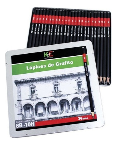 Lapices De Grafito Ke 8b-10h Estuche Metalico C/24 Pzas Color del trazo