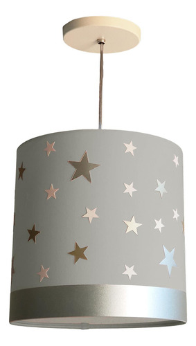 Luminária Pendente Infantil Estrelas Cinza 25x25 1e27