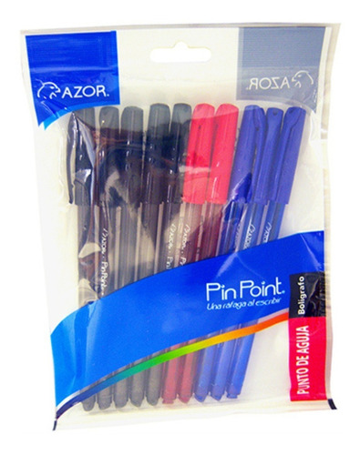 10 Boligrafos Plumas Pin Point Colores Basicos 0.7mm Azor