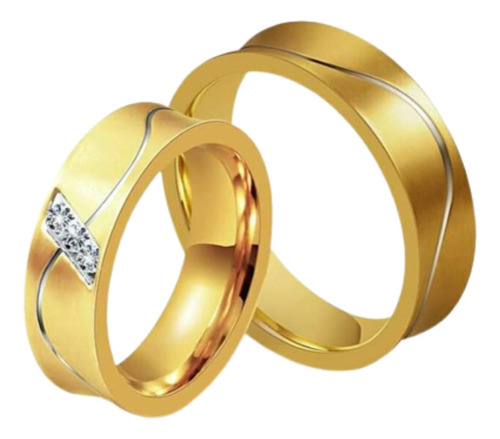 Aro Par Alianzas Matrimonio  Oro18k Cristales Joyeria Gold