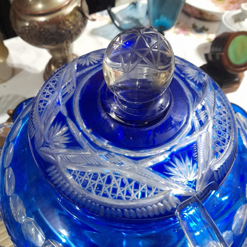 Imagem 4 de 10 de Poncheira Antiga Cristal Bohemia Double Overlay Azul Cobalto