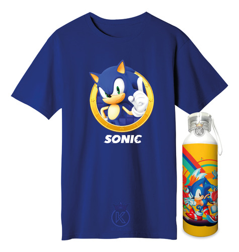 Polera Sonic + Botella De Agua 750ml - Serie - Estampaking