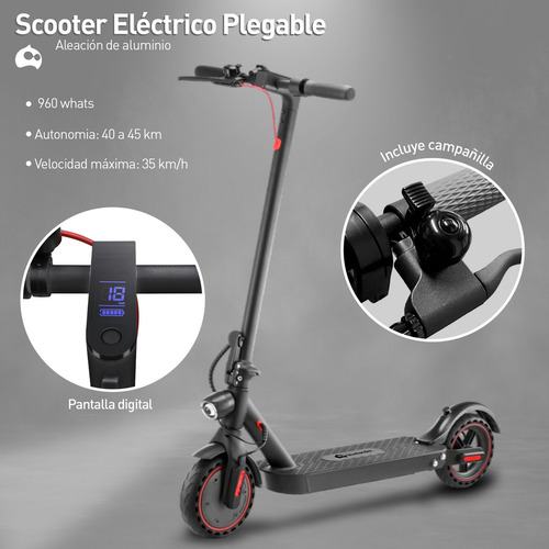 Scooter Eléctrico E9 Max Scooters Plegable 35km/h 720w Color Gris claro/Rojo