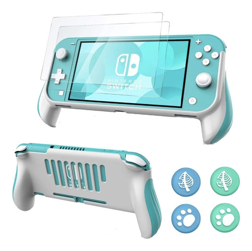 Carcasa + Mica Vidrio Templado+ 4 Grips Nintendo Switch Lite