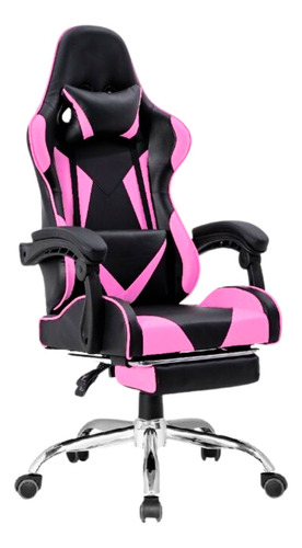 Silla de escritorio Ph import Premium1 24587-PRE gamer ergonómica  negra y rosa con tapizado de cuero sintético