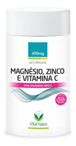 Colageno 2 + Magnesio + Zinco + Vitamina C - 60 Capsulas. Sabor Sem sabor