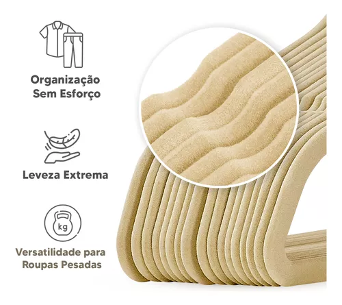 Cabide De Veludo Modelo Tradicional Ultrafino Bege 30 un em Promoção na  Americanas