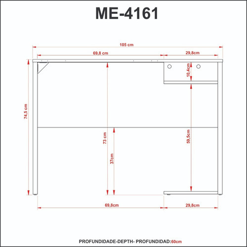 Mesa Escritorio Para Pc Gamer 105 Cm Largo - 4161 Color Negro/rojo