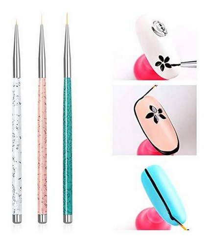 Set 3 Pinceles Liners Para Nail Art Deco Uñas