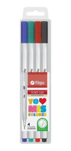 Marcador Microfibra Filgo Liner 038  X4 Colores Clasicos