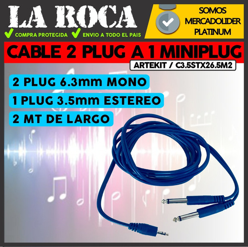 Imagen 3 de 10 de Cable Armado De Miniplug Stereo A 2 Plug Mono De 2 Metros