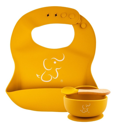 Set De Comida Papu Baby De 1 Babero Y 1 Plato Hondo/bowl Color Amarillo