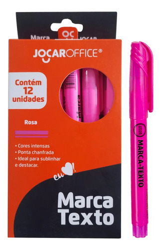 Marca Texto Slim Com 12 Unidades Jocar Office Cor Rosa