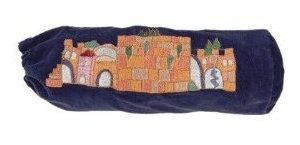 Yair Emanuel Velvet Shofar Bolsa Bordada Con Jerusalen Disen