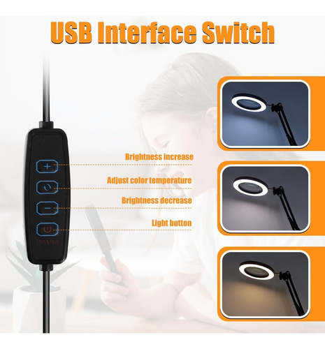 Lámpara Led De Escritorio Con Lupa De 10x Con Brazo Pedestal