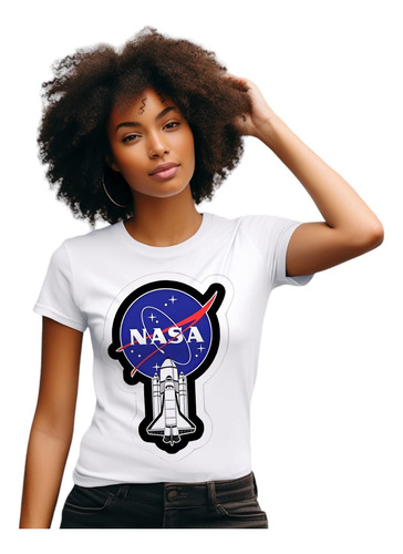 Camiseta Feminina Branca Nasa Foguete Universo