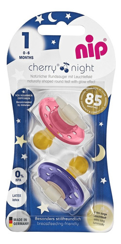 Nip Chupete Cherry Night Pack X 2. Tamaño 1. Violeta Y Rosa