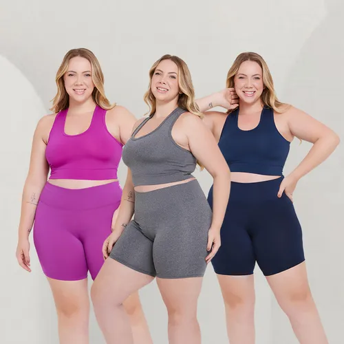 comprar Kit 3 Conjuntos De Ginástica Plus Size Top E Short Academia