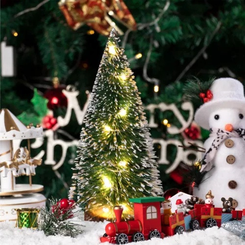 . 4 Piezas De Adornos Pequeños Luminosos De Navidad De Cedro