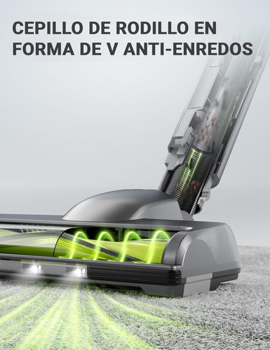 Aspiradora Sin Cable Greenote Gsc55 26000pa 250w Limpieza Versátil Y Diseño Antienredos Gris Claro Y Verde