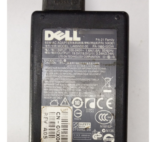 Cargador Portátil Dell La65ns2-00 19,5v 3,34a 65w 7.8*5mm