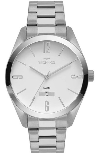 Relógio Technos Masculino Classic Steel 2115mnu/1b Cor da correia Prateado Cor do bisel Prateado Cor do fundo Branco