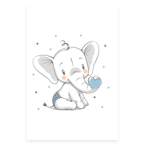 Placas Decorativas Elefante Azul Para Quarto 20x30cm Kit 4un