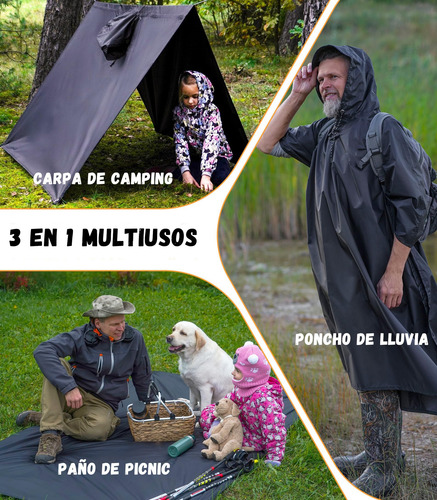 Ruiyue 3 En 1 Poncho De Lluvia Impermeable, Con Capucha,